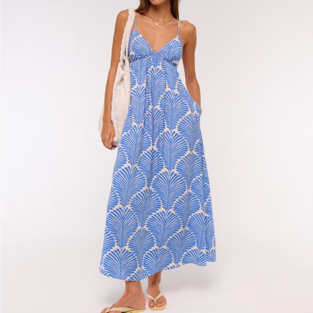 Blue and White Patterned Maxi Dress